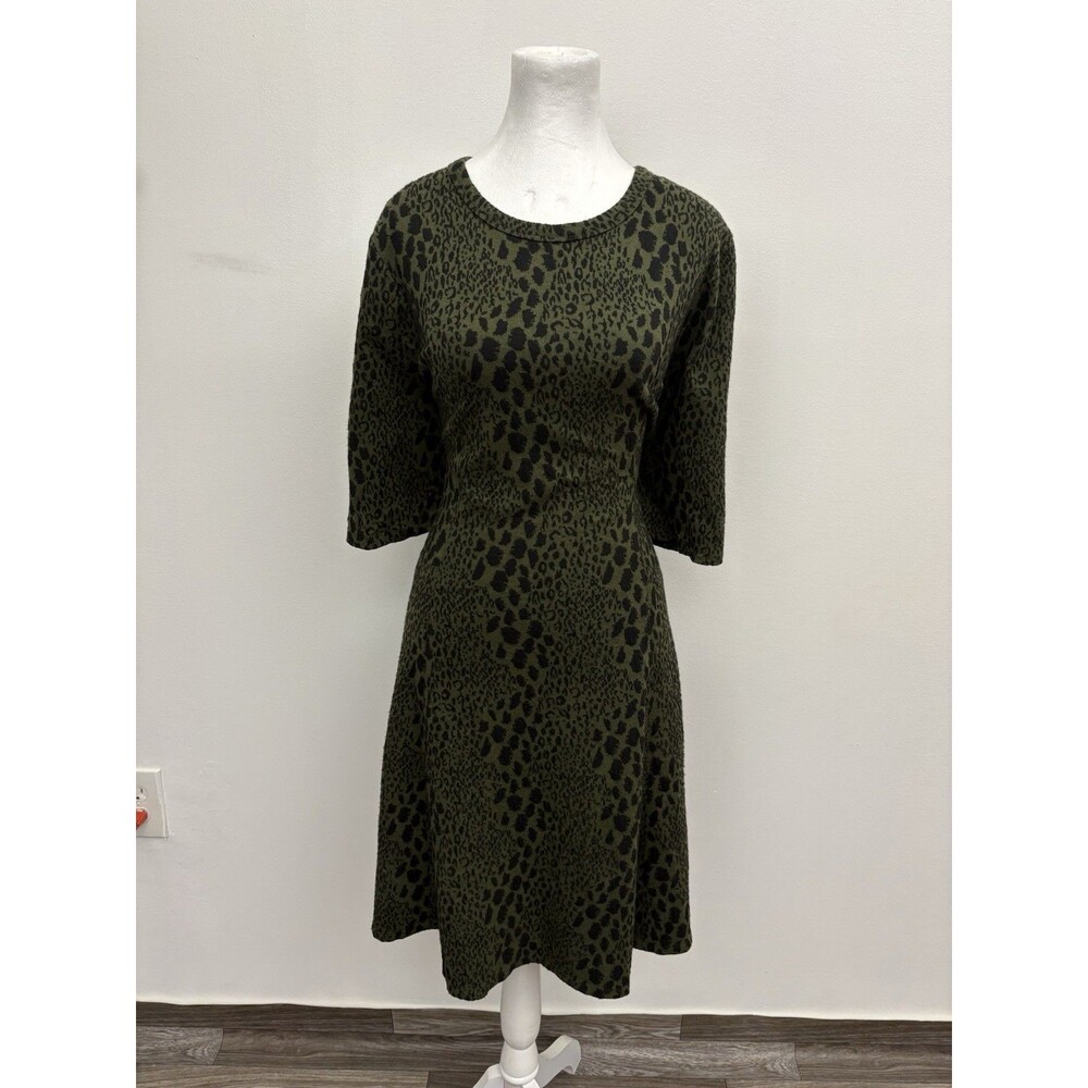 Chaus NY Green Leopard Print Short Sleeve Fit Flare A-Line Swing Dress Women XL